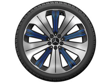 5-Speichen-Rad Aero mit Zusatzspeichen, 20 Zoll glanzgedreht mit blauen Applikationen