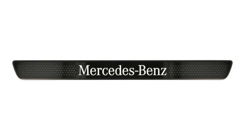 Wechselcover für beleuchtete Einstiegsleiste, Mercedes-Benz, vorne, 2-fach, mit Mercedes-Benz Pattern Edelstahl, schwarz / weiß A1776804407